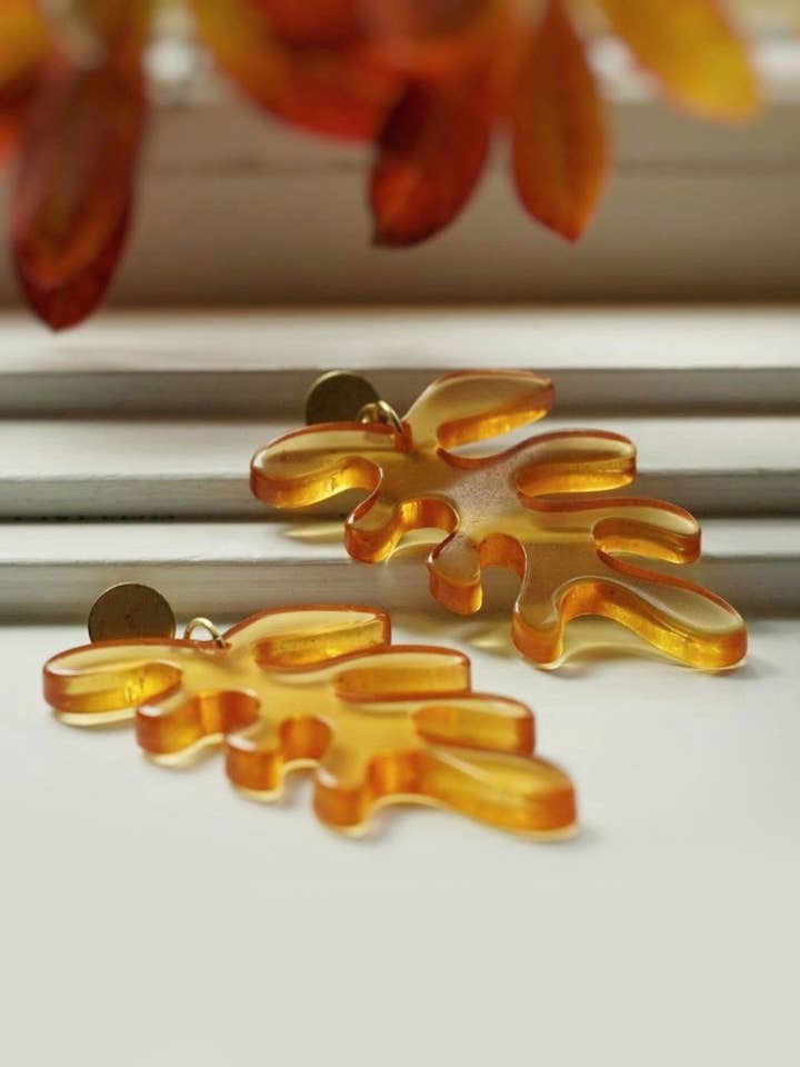 Matisse Leaf Earrings Amber for wholesale by Mata Traders