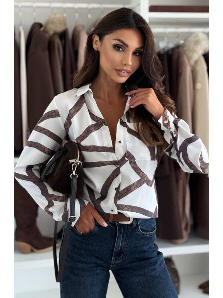 Ivory Nova Geometric Print Long Sleeve Shirt-Ivory for wholesale on Faire1