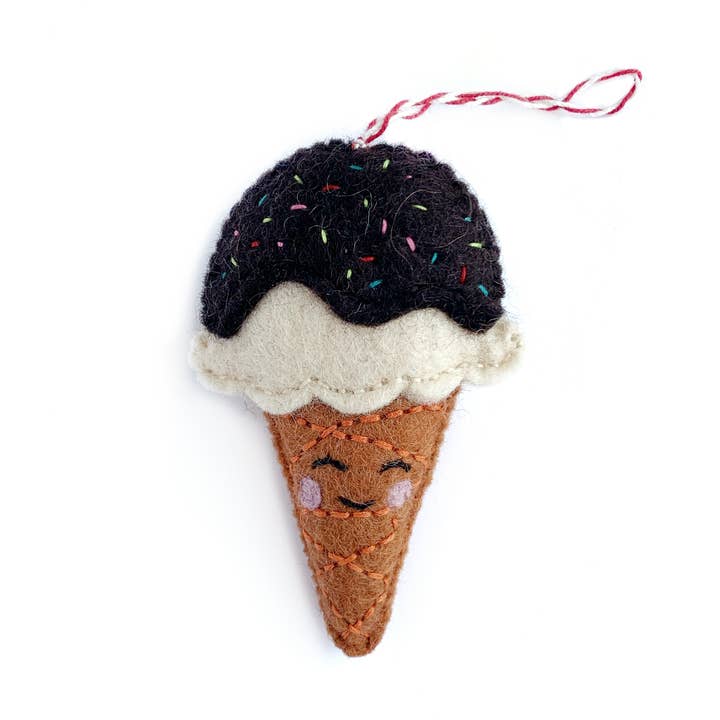 Smiling Ice Cream Cone Felt Wool Christmas Ornament for wholesale by Ornaments 4 Orphans