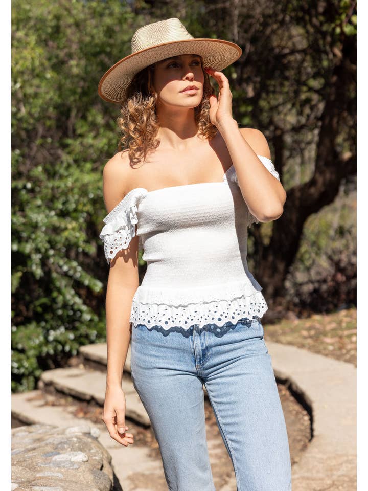 Lovestitch - Wholesale Blouse - Women's - Smocked Scallop Lace Ruffle Top13