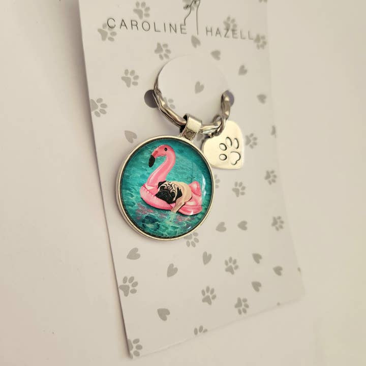 Pug Crystal Charm Key Ring for wholesale by Caroline Hazell