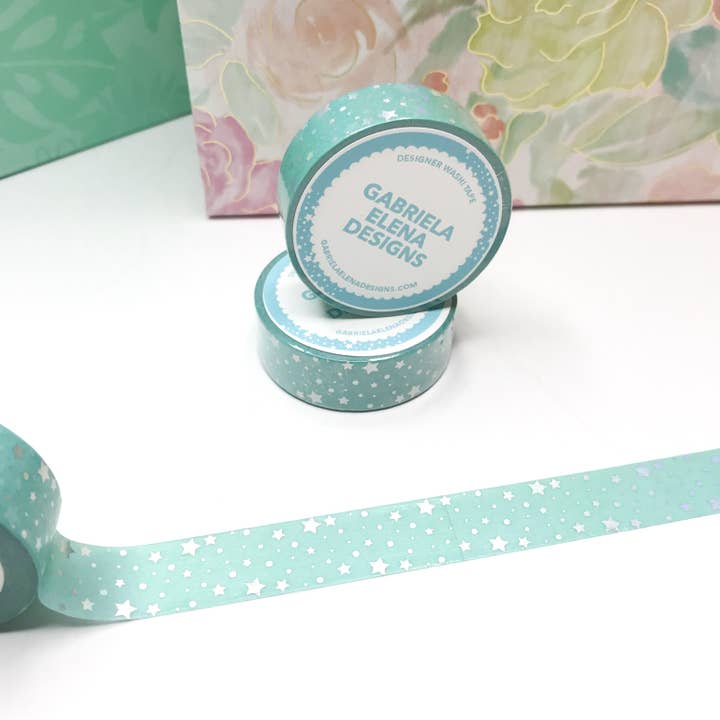 Rolo Washi//Exclusivo da loja//Cunhado+Folha Holográfica//15 mm por atacado de gabrielaelenadesigns