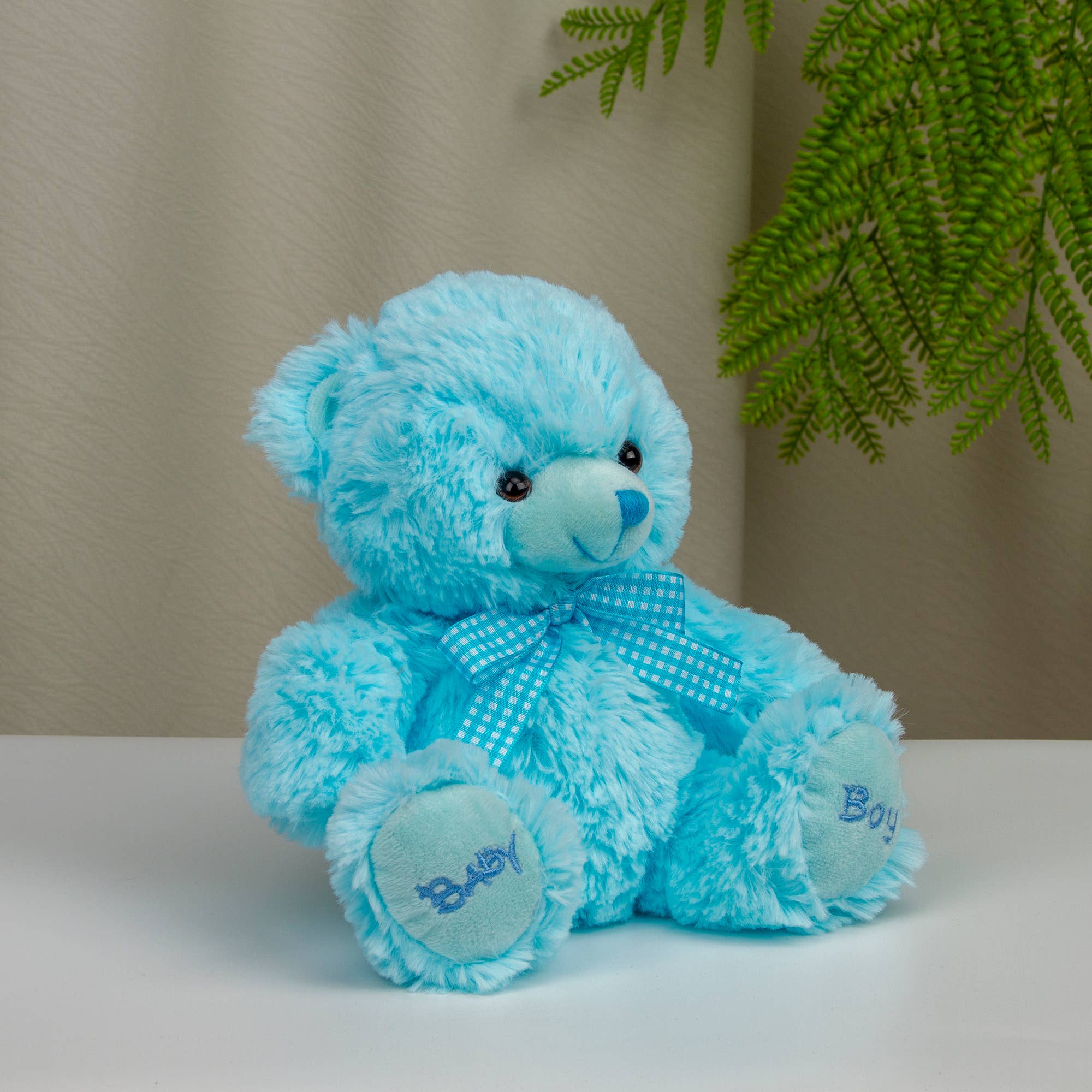 Plushland - Vente Peluche – enfant et bébé - Ours en peluche bébé garçon & bébé fille de 9″ | Ours avec ruban rose & bleu10