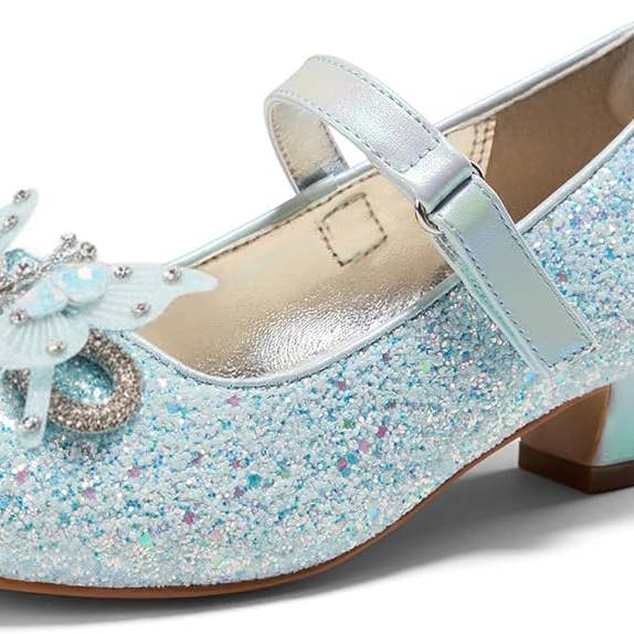 Girls Light Blue Glitter Princess Shoes with Butterfly Strap for wholesale by PatPat