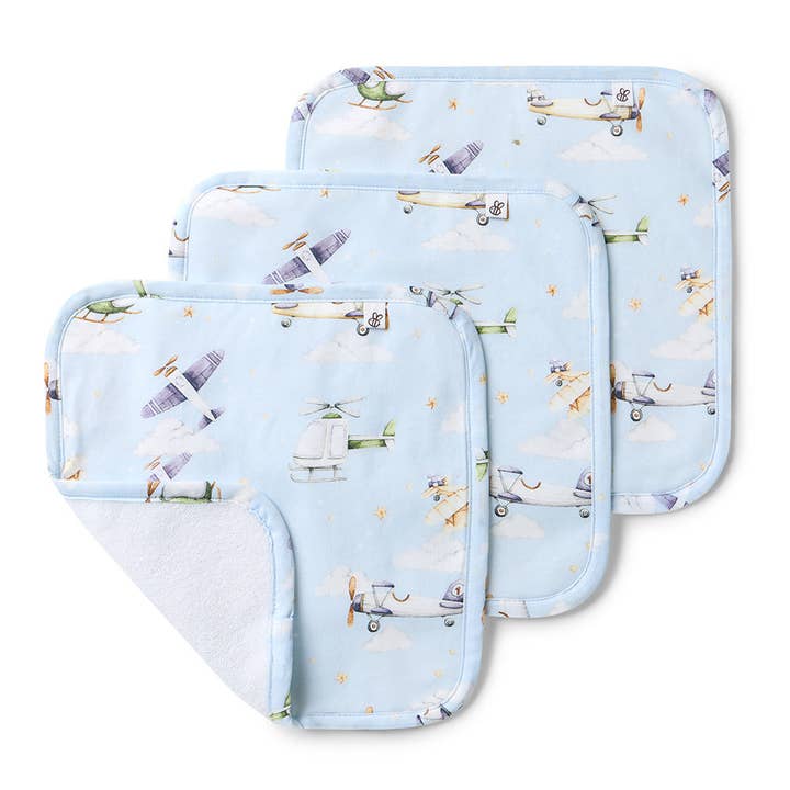Taking Flight Organic Wash Cloths - 3 Pack for wholesale by Snuggle Hunny