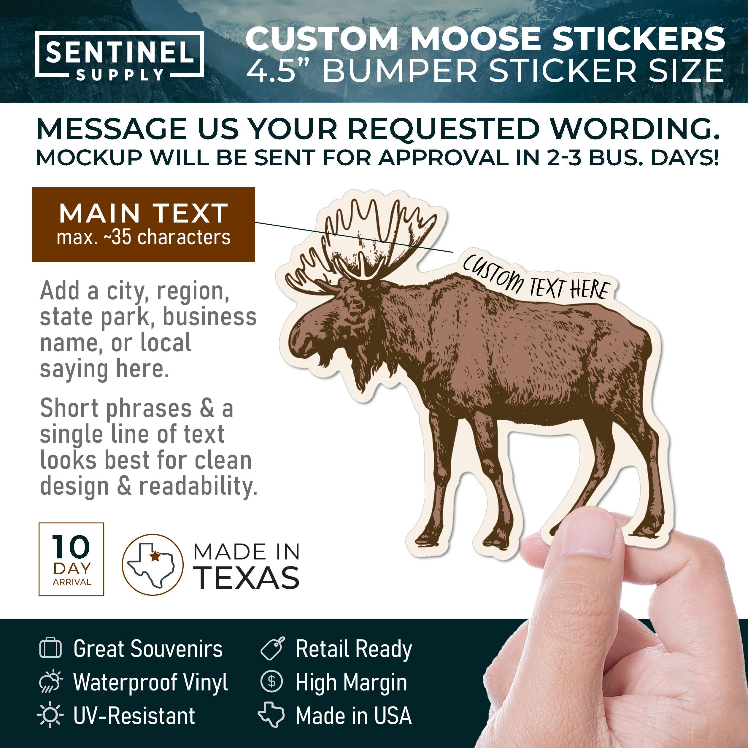 Sentinel Supply - Wholesale Sticker - Custom Moose Stickers - Name Drop Nature Decals1