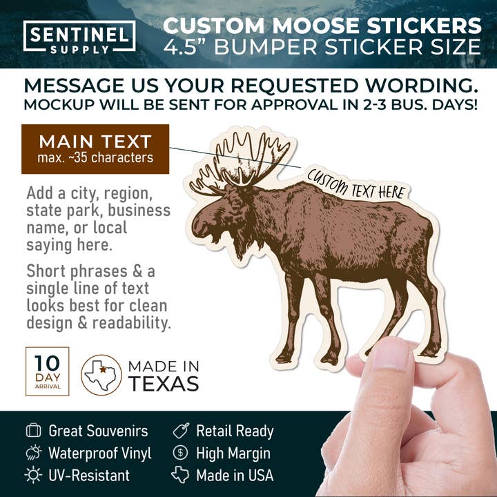 Sentinel Supply - Wholesale Sticker - Custom Moose Stickers - Name Drop Nature Decals1