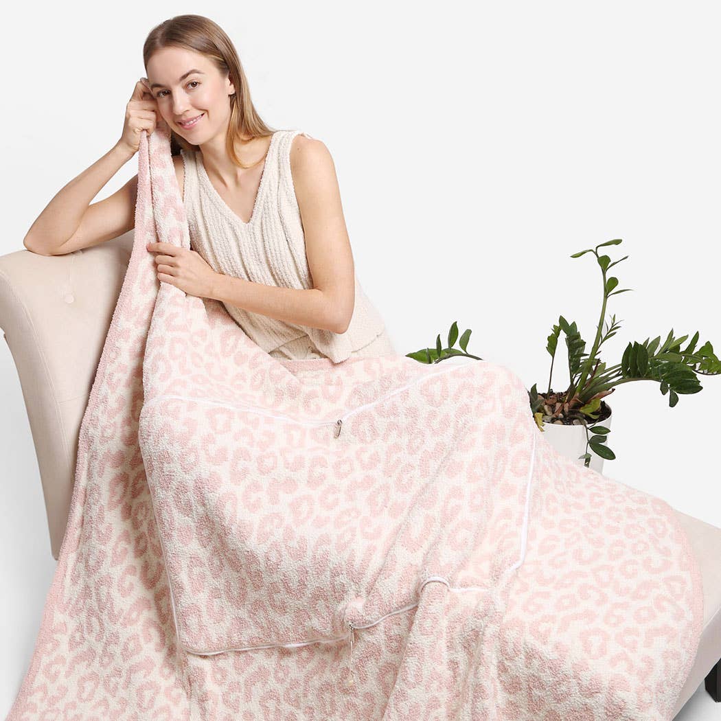 Fashion City - Wholesale Throw Blanket - 2 In 1 Leopard Print Throw Blanket & Pillow17