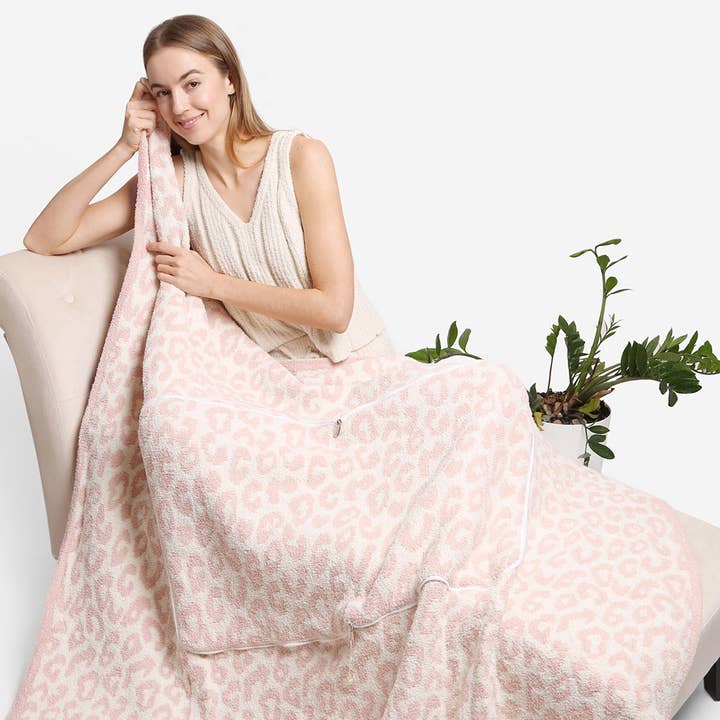 Fashion City - Wholesale Throw Blanket - 2 In 1 Leopard Print Throw Blanket & Pillow17