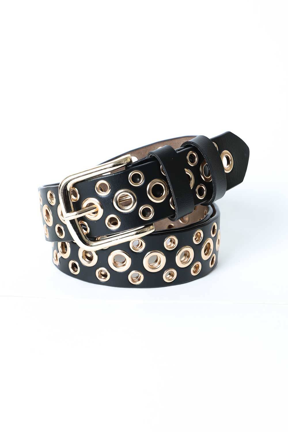 Leto Accessories – wholesale Belt – Women's – Gold Multi Eyelet Buckle Belt0