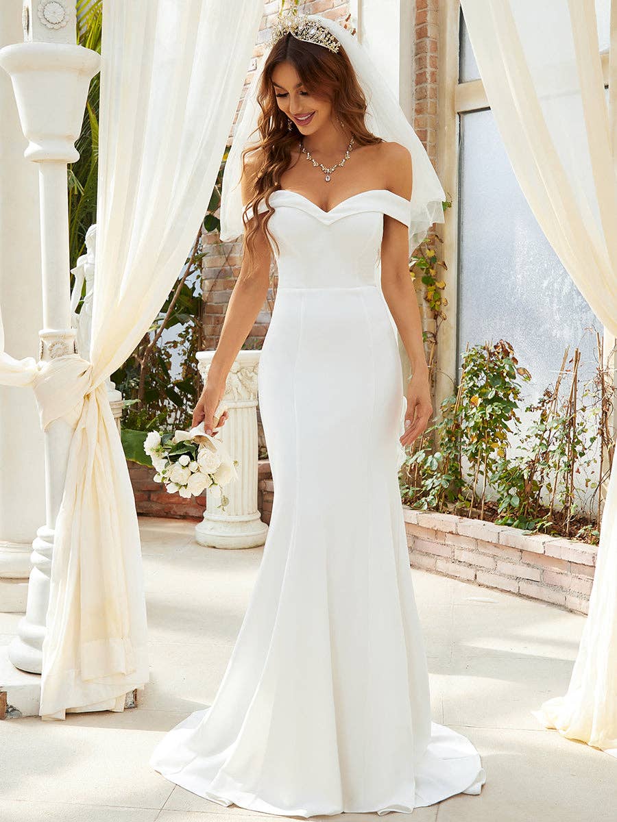 Ever-Pretty - Wholesale Gown - Women's - Plain Solid Color Off Shoulder Mermaid Wedding Dress4