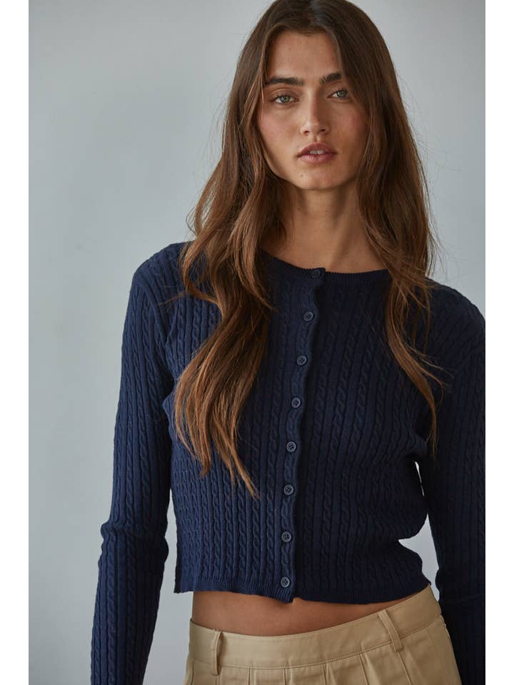 By Together - Wholesale Cardigan - Women's - W2108 | Knit Cable Sweater Cotton Button Down Cardigan Top