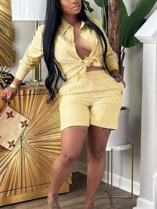 striped print top and shorts set for wholesale by Fashion Combination