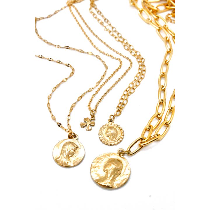 LIZOU - Wholesale Pendant/Charm Necklace - Gold Chain Necklace with Golden Bronze French Religious Medal -French Medals Collection-3