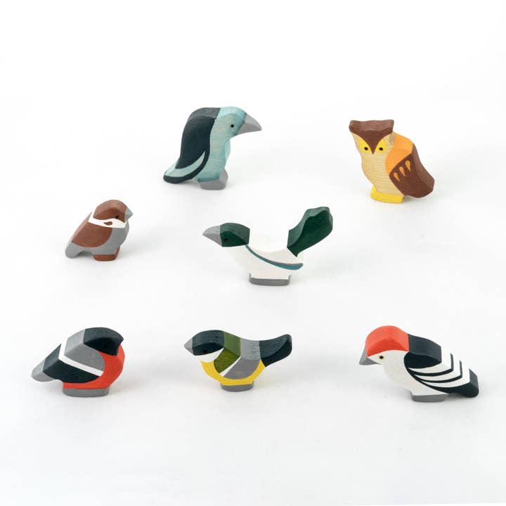 Waldorf Wooden Birds Set painted- 7 pieces for wholesale by PoppyBabyCo