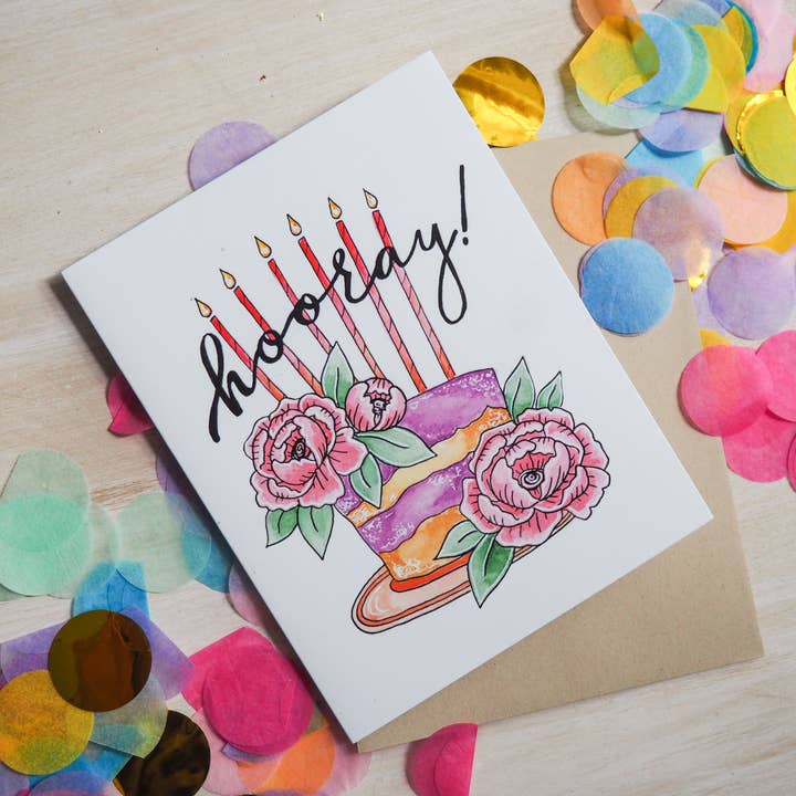 Hooray Celebration Kuchen Grußkarte für den Großhandel von The Moxie Fox