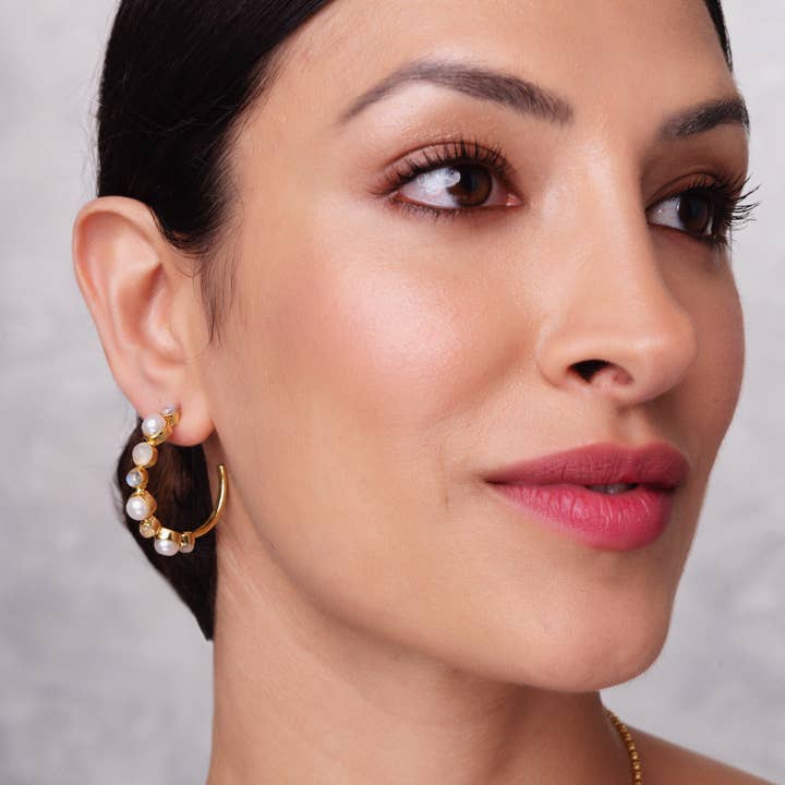 Ashiana London - Wholesale Hoop Earrings - Linden Hoop Earrings White1