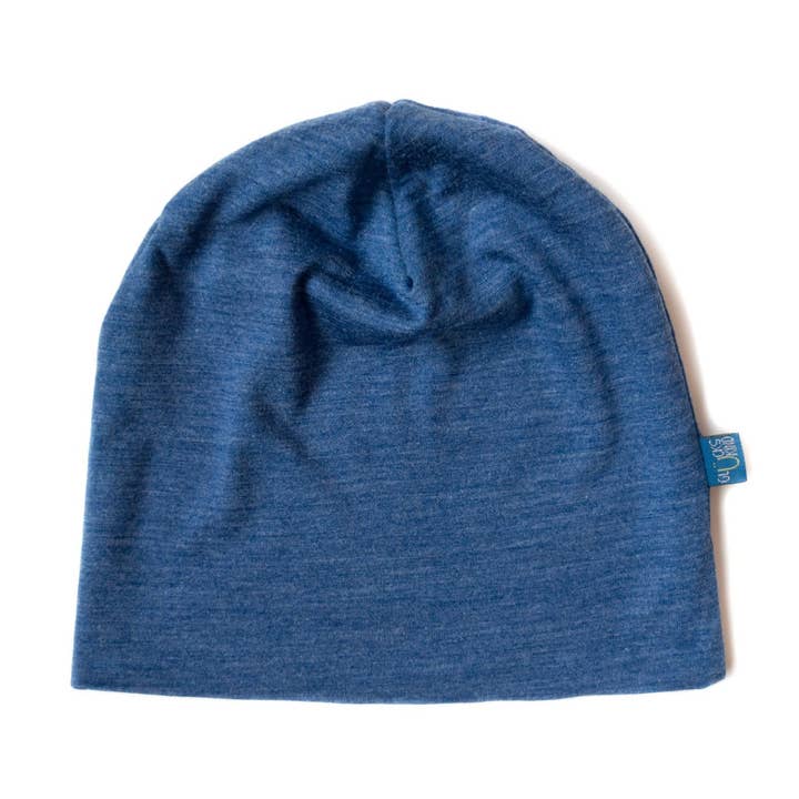 Royal blue women/men's bonnet, merino wool & silk (BIO/GOTS) for wholesale by Glückskind