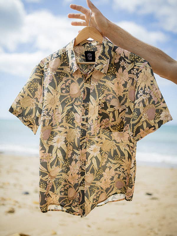 Peggy and Finn - Wholesale Buttoned-down shirt – Men's - Short Sleeve Shirt - Byron Banksia1