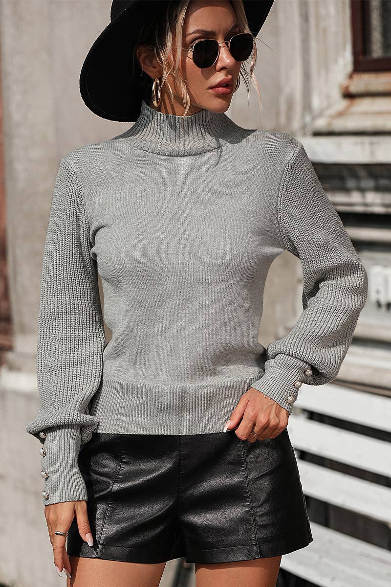 Lily Clothing - Wholesale Knit Sweater - Women's - WOMEN TURTLE NECK FITTED RIB SLEEVE KNIT SWEATER_CWOSWL02839