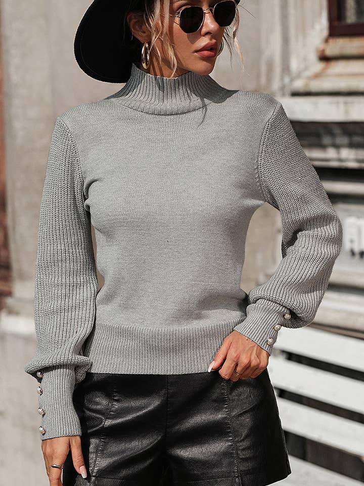 Lily Clothing - Wholesale Knit Sweater - Women's - WOMEN TURTLE NECK FITTED RIB SLEEVE KNIT SWEATER_CWOSWL02839
