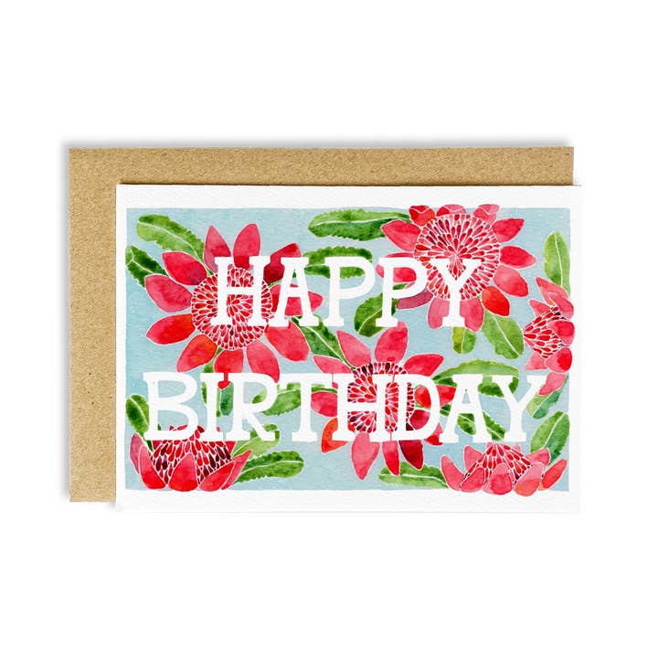 Waratah Happy Birthday Card for wholesale by The Wattle Studio