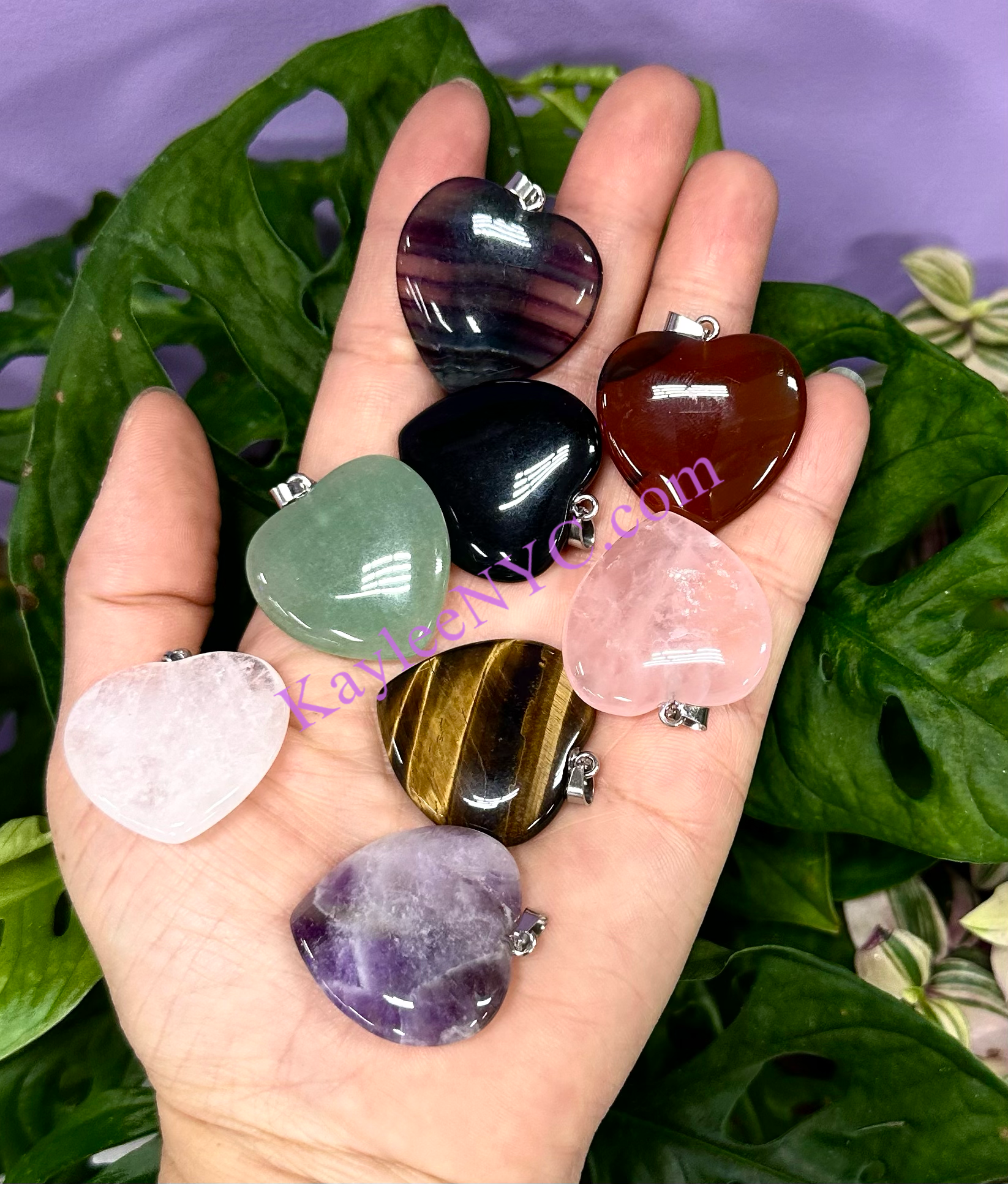 KayleeNYC - Venta al por mayor Abalorios/colgantes individuales - Colgante de corazón de cristal natural con energía sanadora6