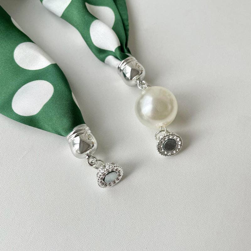 Dipped Shop - Wholesale Scarf - Women's - Pearl Rhinestone Polka Dot Satin Scarf DP25F44610