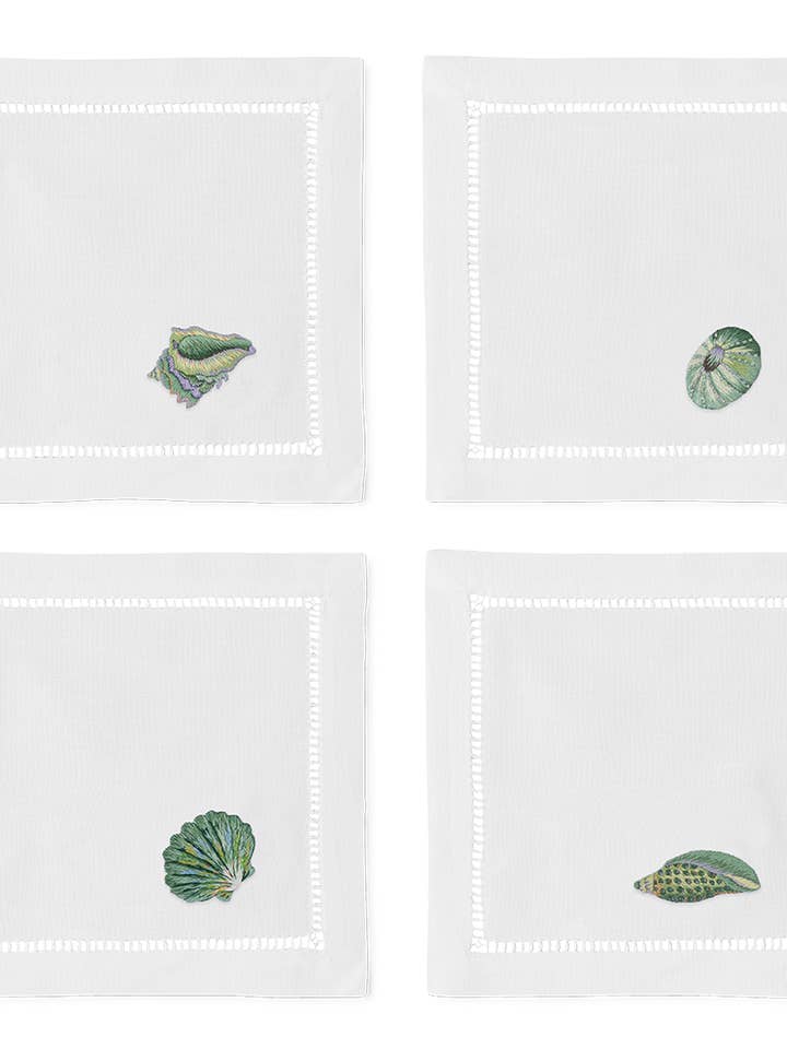 Serviettes à cocktail Shell Teal | Ensemble mixte de 4 pour la vente par Henry Handwork