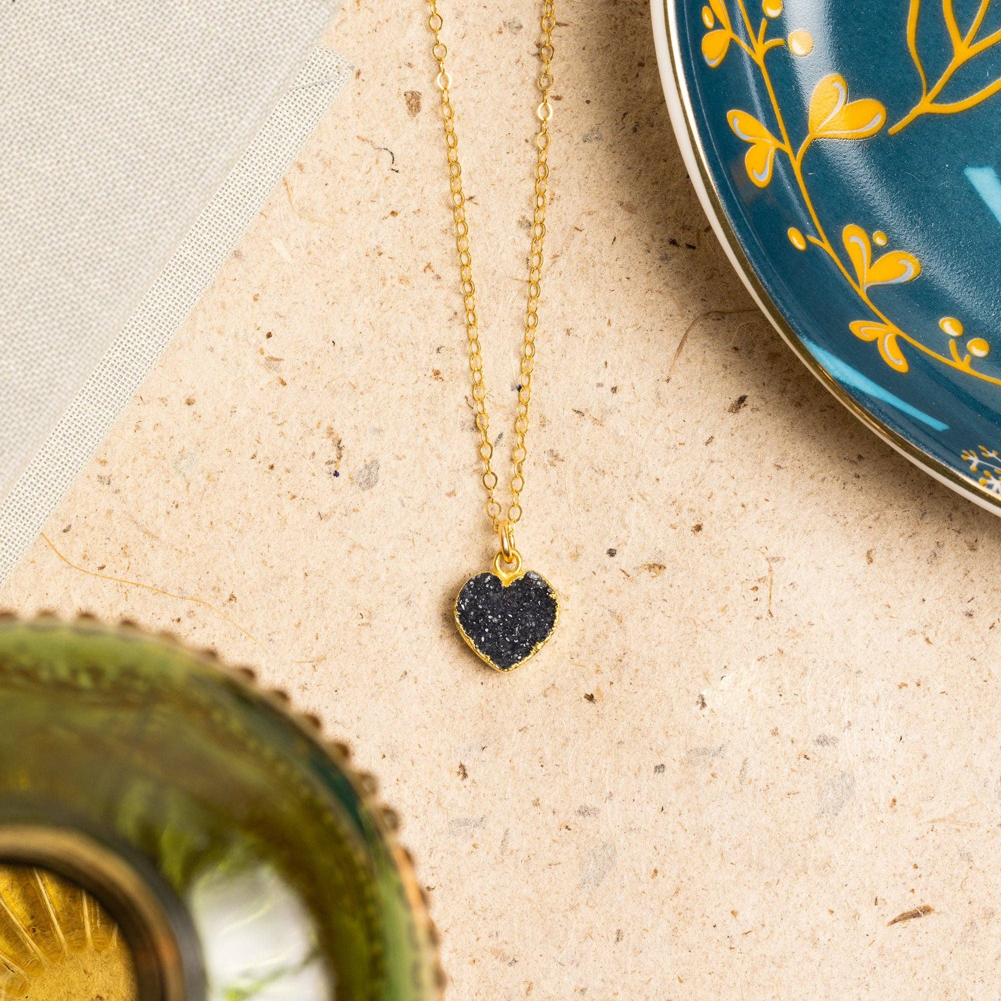 Soul & Little Rose - Wholesale Pendant/Charm Necklace - Black Druzy Mini Heart Pendant Necklace2
