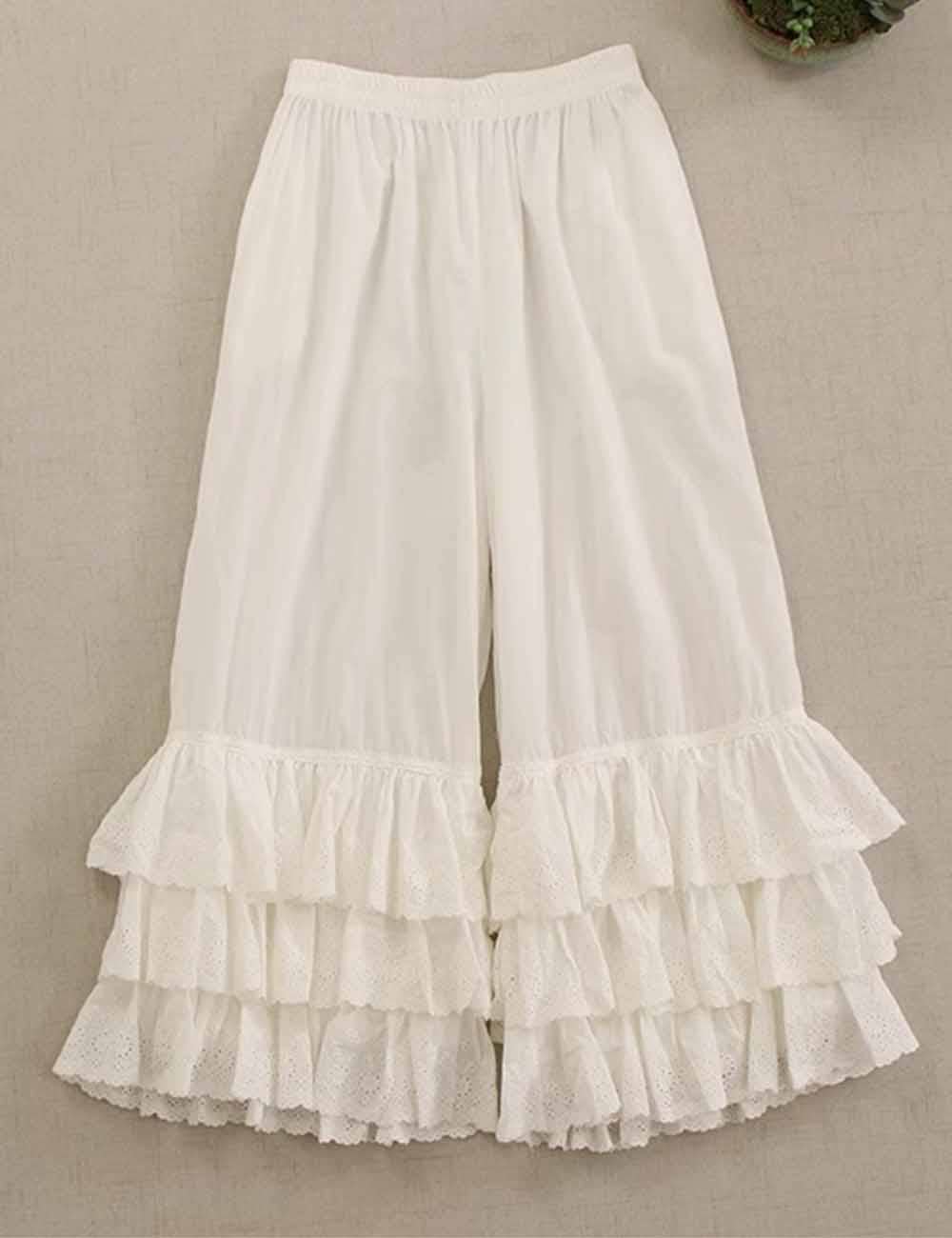 Sweetkama - Wholesale Pants - Women's - Ladies Solid Color Elastic Waist Pull -On Tiered Ruffle Pants4