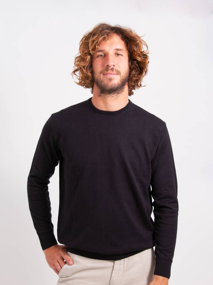 Cashmere-Cotton Classic Sweater - Black for wholesale by ARMAZÉM DAS MALHAS