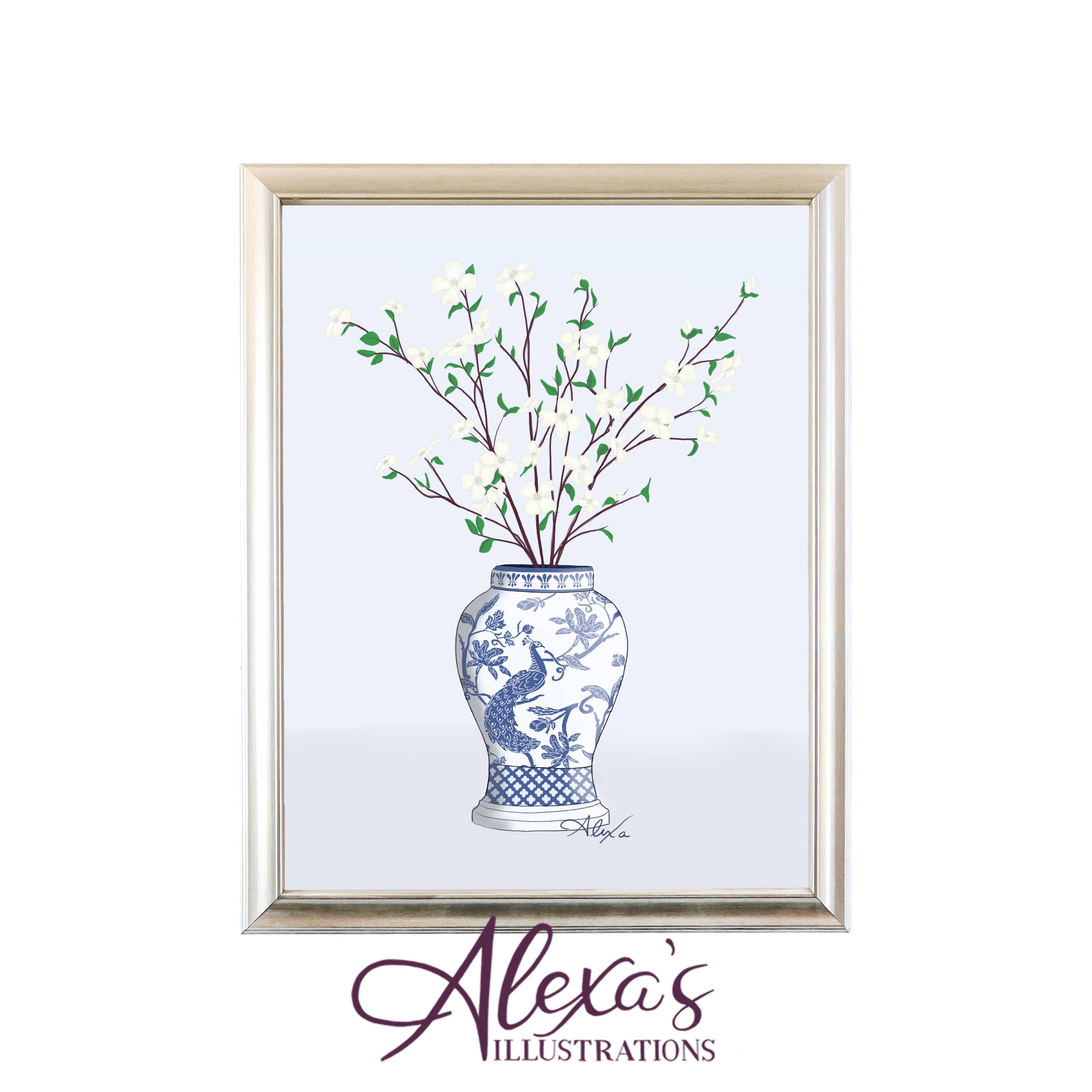 Alexa's Illustrations - Wholesale Art Print - Chinoiserie Dogwood Vase Print1