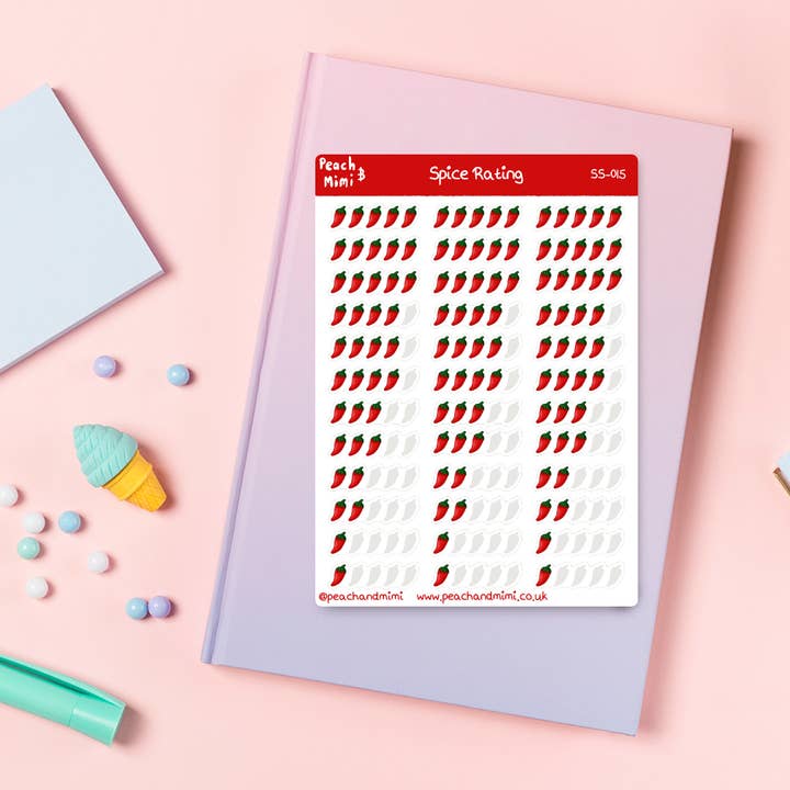 Spice Rating Sticker Sheet for wholesale by Peach and Mimi