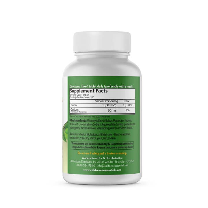 California Essentials - Wholesale Oral supplement/vitamin - Biotin 10000 mcg - Hair Skin Nails Vitamins Supplements13