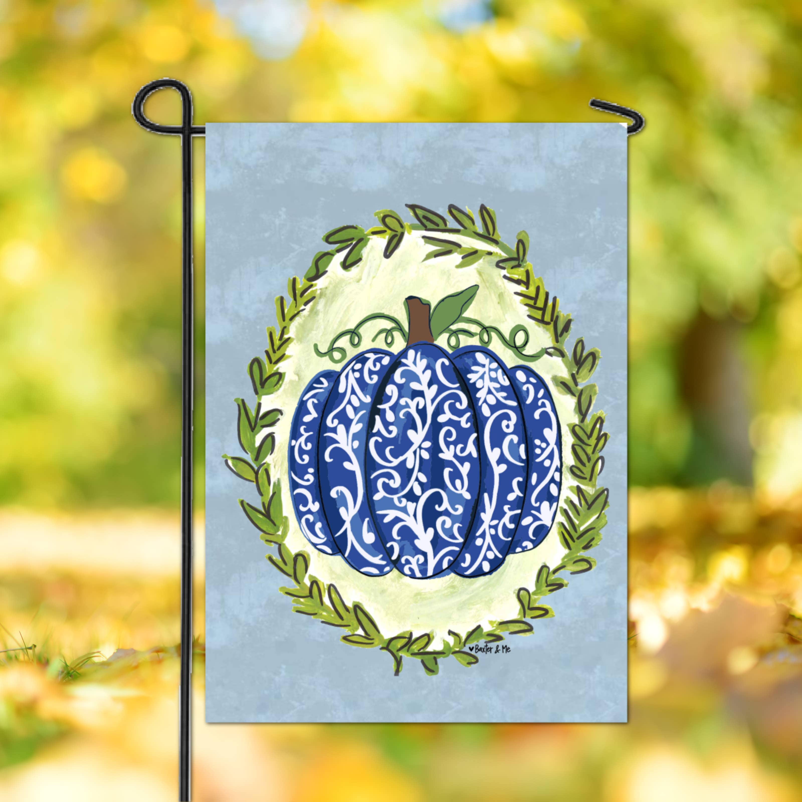 Baxter & Me - Wholesale Flag - Blue Chinoiserie Pumpkin Garden Flag
