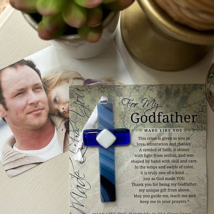 The Grandparent Gift Co. Inc. - Wholesale Ornament - Godfather Gift USA Handmade Glass Cross 4400