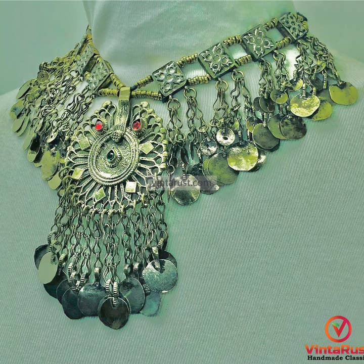 vintarust - Wholesale Bib Necklace - Statement Kuchi Necklace, Authentic Afghan Gypsy Necklace4