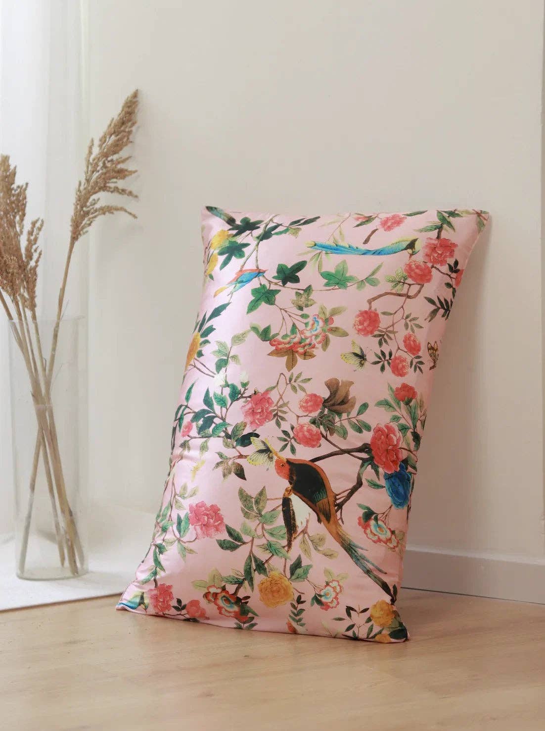 Lian Collection - Vente Taies/housses d'oreiller - Taie d'oreiller 100 % soie de mûrier - Mélodie florale en rose1