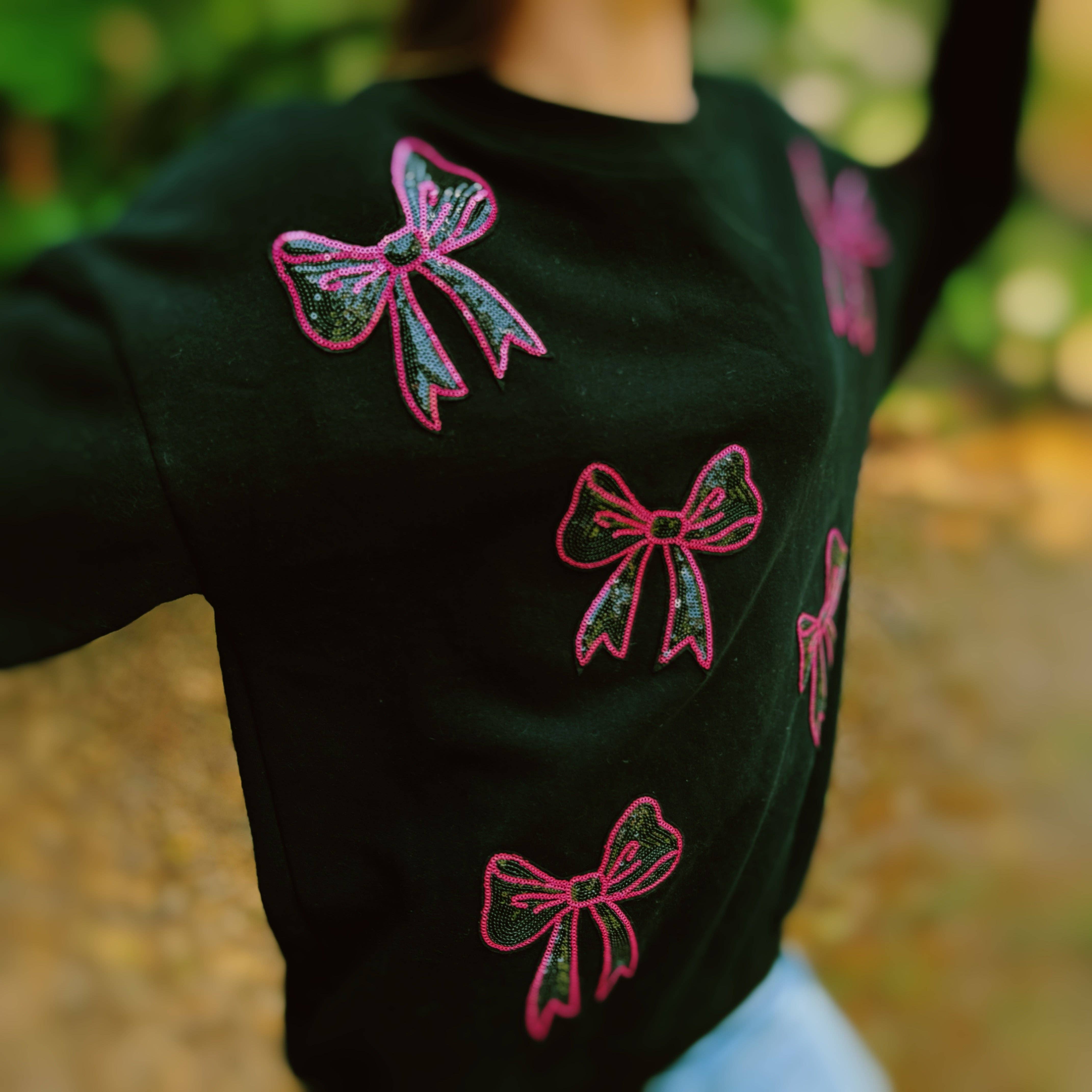Ellison+Young - Wholesale Sweatshirt - Women's - Sparkly Bow Patch Sweatshirt1