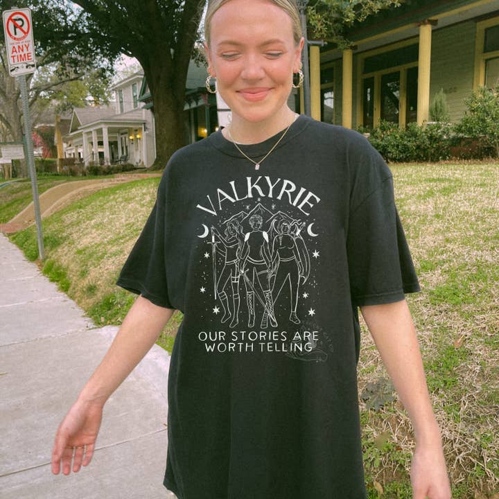 CrescentCatCo - Wholesale Screen Printed T-Shirt - Women's - Officially Licensed Valkyrie ACOTAR Tshirt | Our Stories are Worth telling | SJM Bookish Merch | Fantasy Reader Gift | Nesta Shirt ACOSF