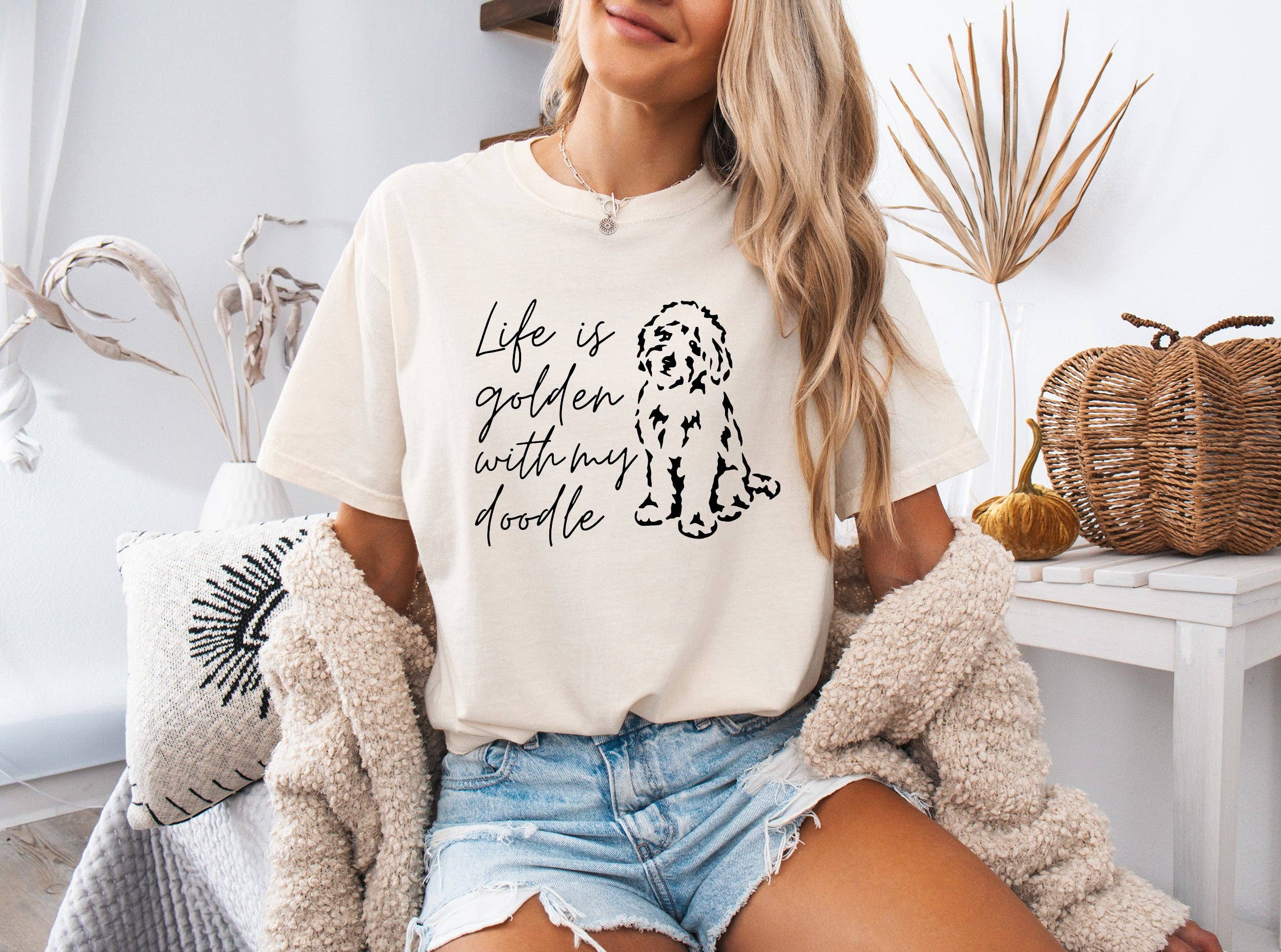 Verita Culture - Wholesale Screen Printed T-Shirt - Women's - Life Is Golden With My Doodle Dog mom Garment Dyed T Shirt3