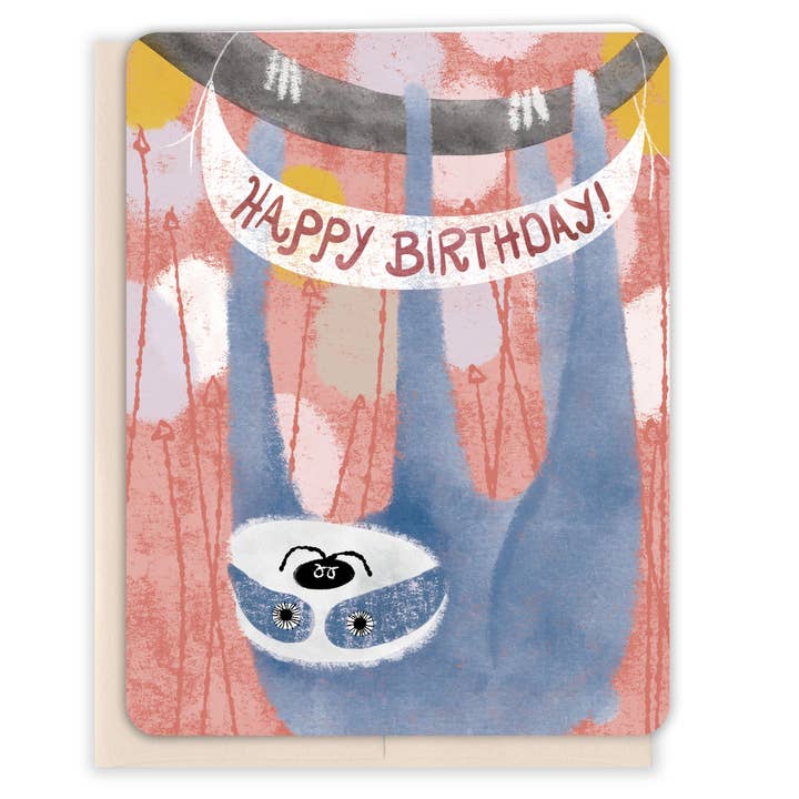 Sloth Birthday Card, Card for Kids, Cute Animals for wholesale by Paper Loop | Hand-Painted Greeting Cards