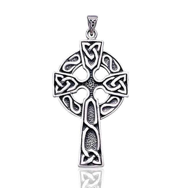 Large 2" Celtic Knot Sun Cross Silver-Plated Bronze Pendant for wholesale by Silver Insanity