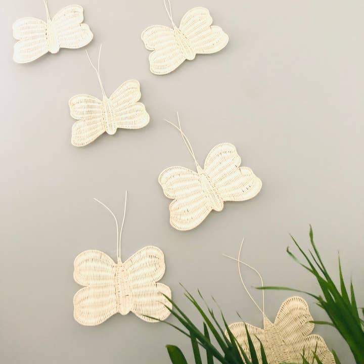 Butterfly & flower rattan wicker boho nursery wall decor for wholesale by EcoFreax
