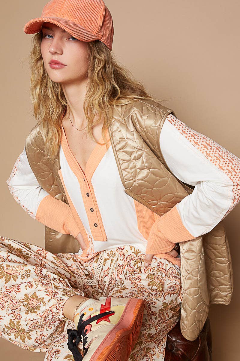 MOCHA Out seam zipper pockets floral patterned quilted vest SALE for wholesale on Faire1