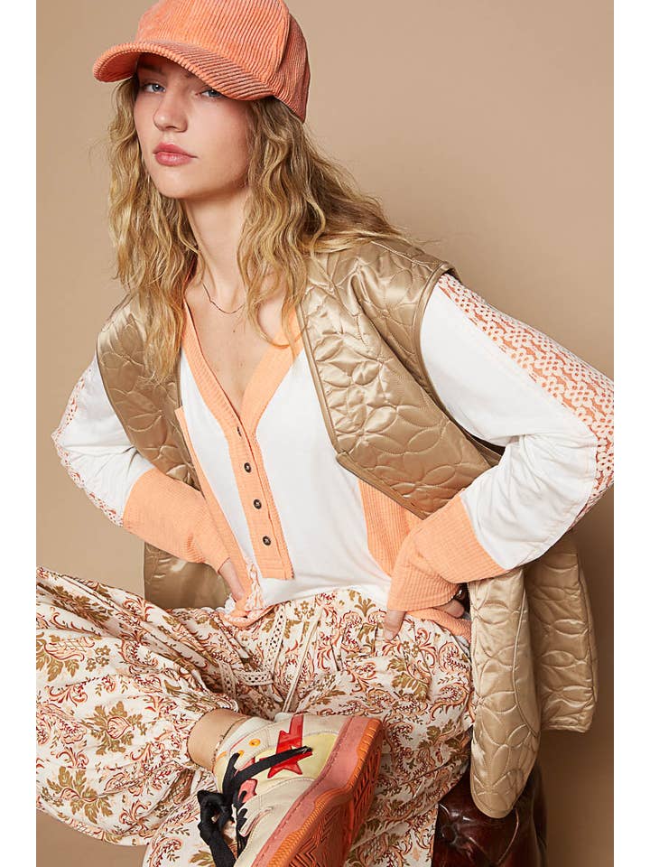 MOCHA Out seam zipper pockets floral patterned quilted vest SALE for wholesale on Faire1