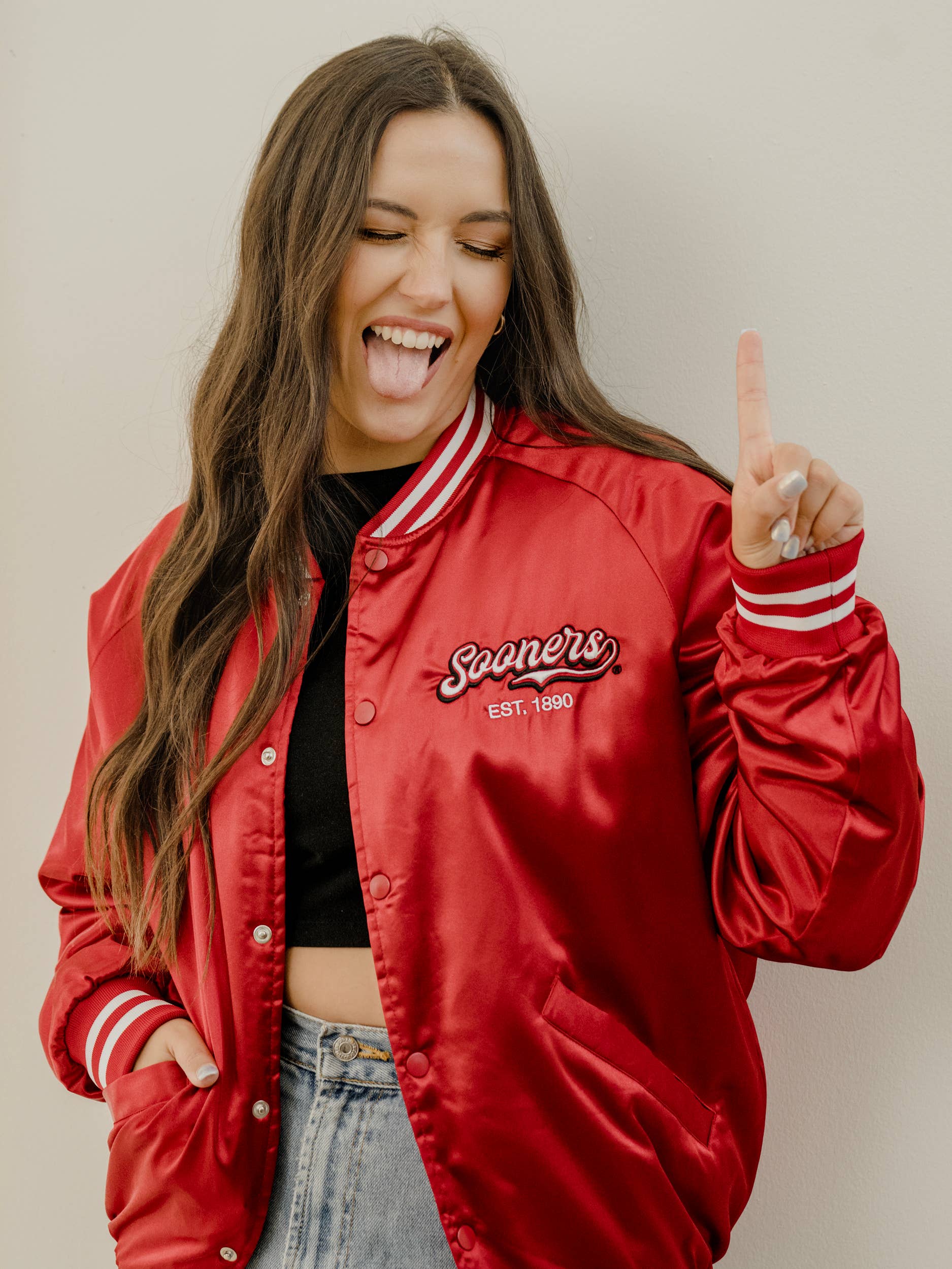 LivyLu - Wholesale Varsity/Baseball Jacket - Women's - OU Sooners Embroidered Satin Jacket3