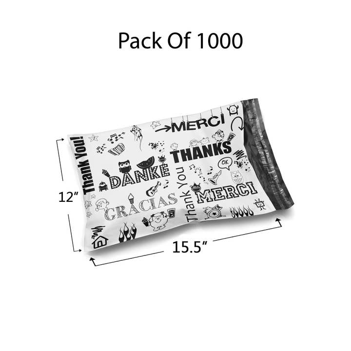 Radyan - Wholesale Envelopes - 12 x 15.5 Multi-Language Thank You Poly Bag Mailer Envelopes