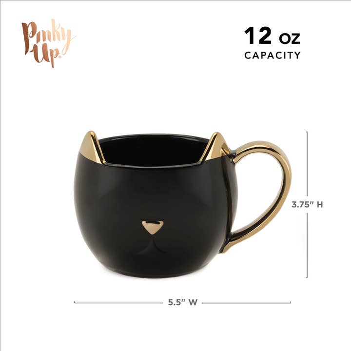 Pinky Up - Wholesale Coffee Mug - Chloe™ Ceramic Mug Cat Paws and Reflect in Black and Gold5